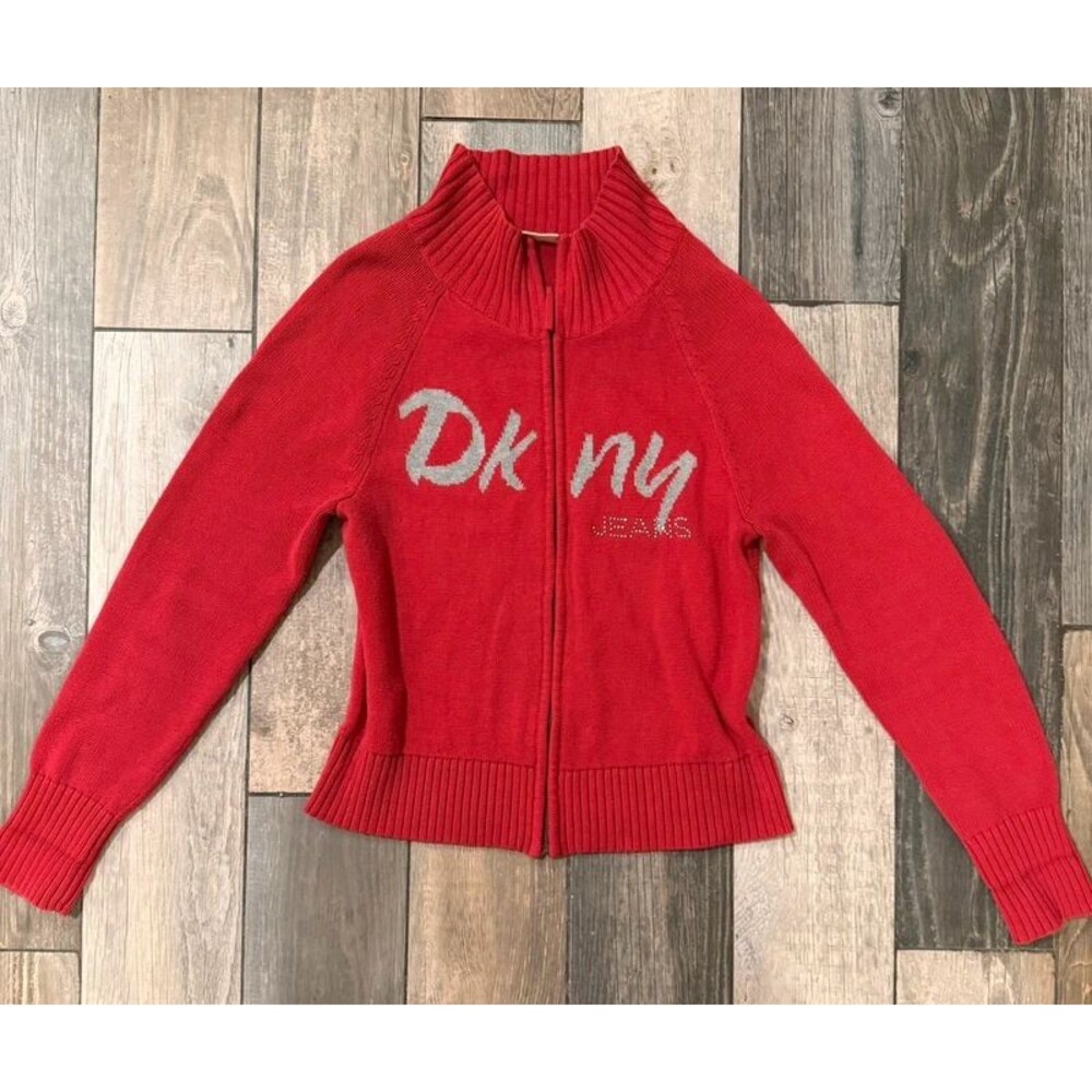 Vintage Y2k DKNY Bedazzled Knit Zip Up Size M